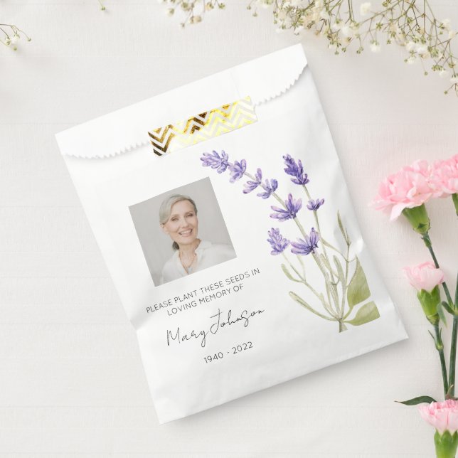 Simple Lavender Photo Funeral Seed Favor Bag (Sealed)