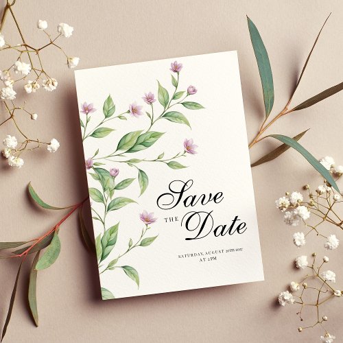 Simple lavender pink green floral Save The Date Invitation