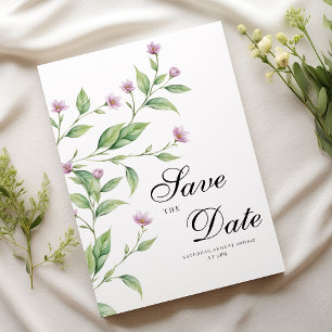 Simple lavender pink green floral Save The Date Invitation