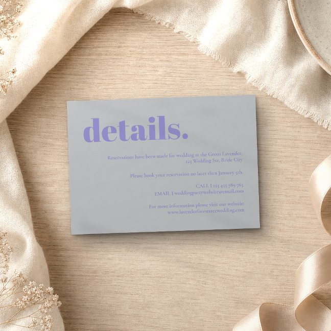 Simple Lavender Silver Wedding details RSVP Card