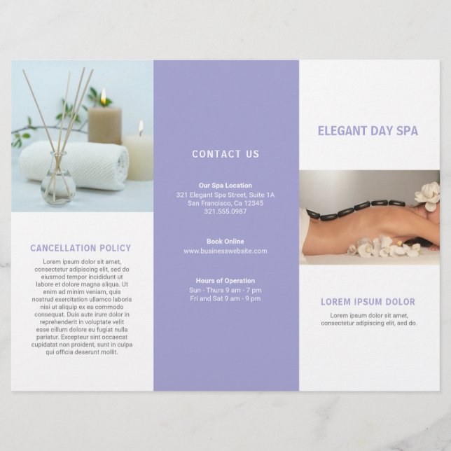 Simple Lavender Spa Elegant Trifold Brochure (Front)