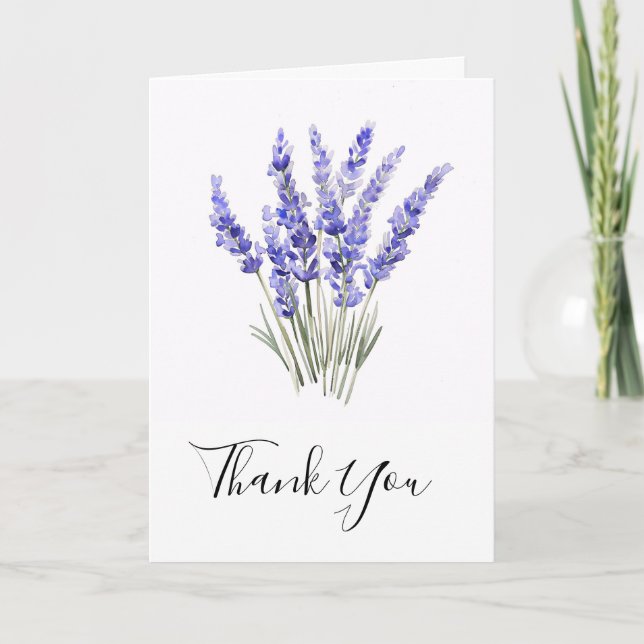 Simple Lavender Sprigs Flowers Watercolor  Thank You Card (Front)