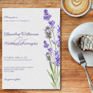 Simple Lavender Sprigs on Soft Gray Wedding Invitation
