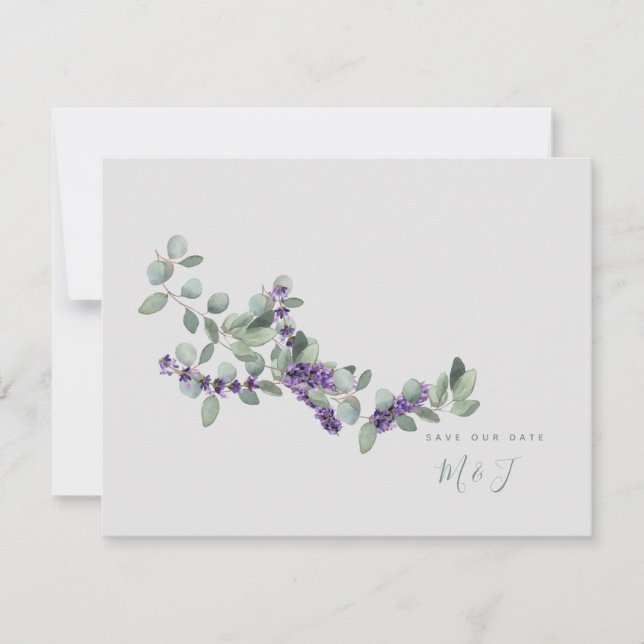  Simple Lavender Stem Grey Wedding Save the Date (Front)