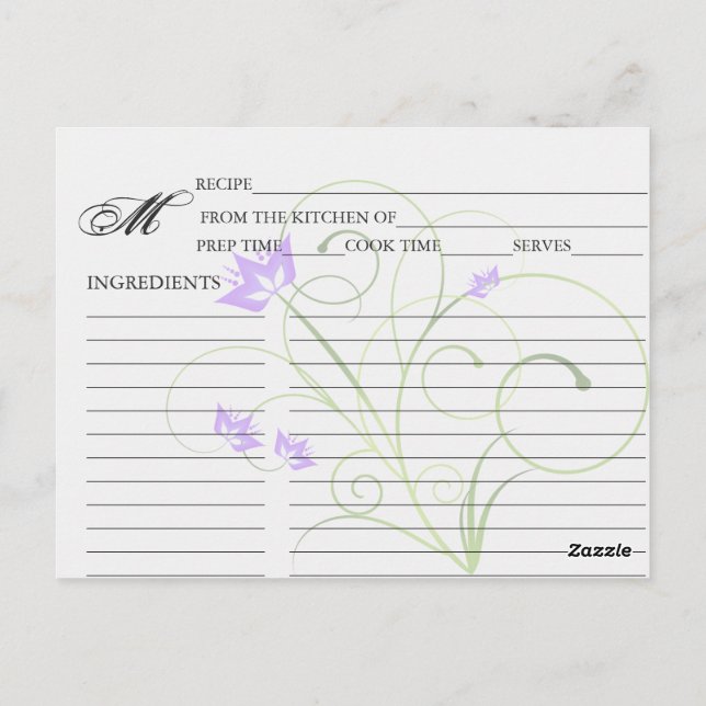 Simple Lavender Swirly Swirl Recipe Cards (Back)