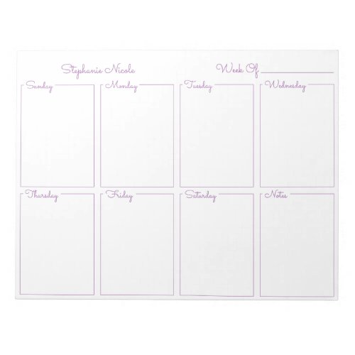 Simple Lavender Thin Border Name Weekly Planner Notepad