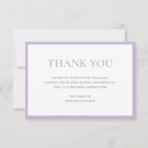 Simple Lavender Traditional Sympathy Funeral Thank You Card
