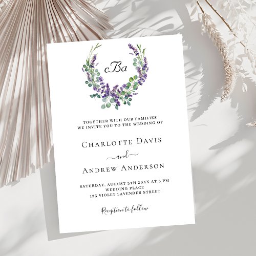 Simple lavender violet florals elegant wedding invitation