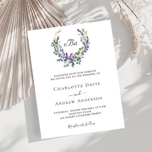 Simple lavender violet florals wedding invitation