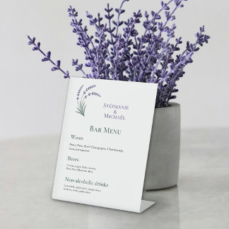 Simple Lavender Wedding Bar Menu Pedestal Sign