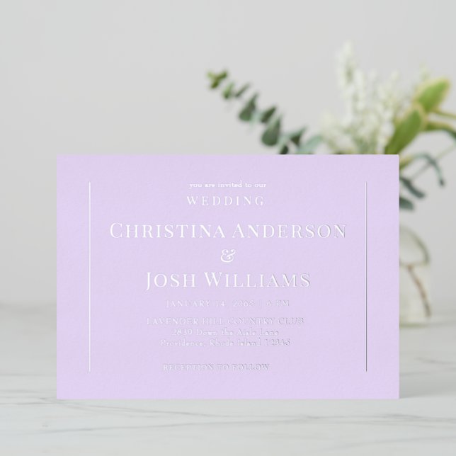 Simple Lavender Wedding  Foil Invitation (Standing Front)