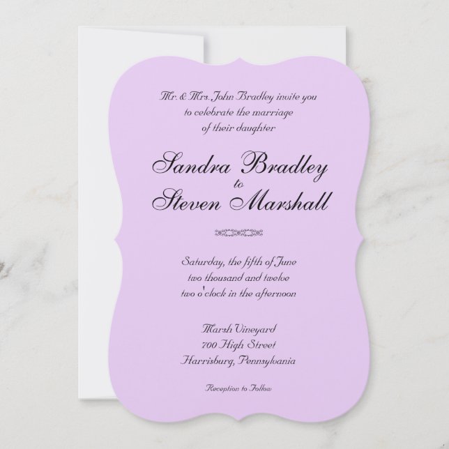 Simple Lavender Wedding Invitations (Front)