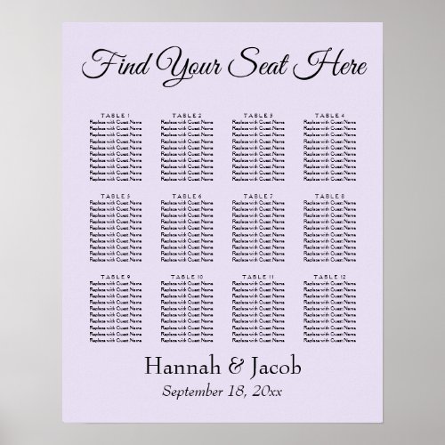 Simple Lavender Wedding Reception Seating Chart