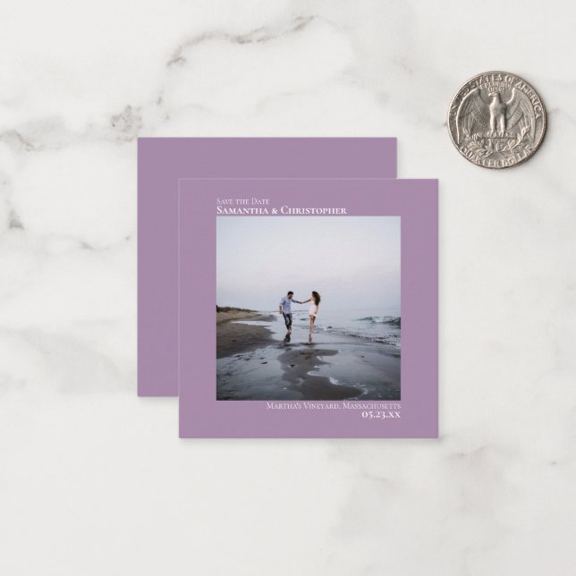 Simple Lavender Wedding Save the Date Photo Mini Note Card (Front/Back In Situ)