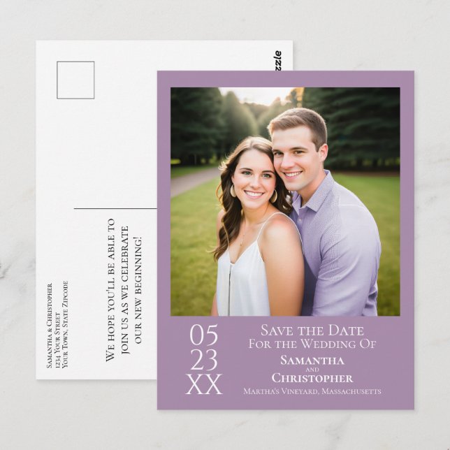 Simple Lavender Wedding Save the Date Photo Postcard (Front/Back)
