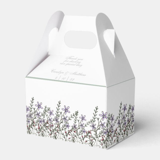 Simple Lavender Wildflower Wedding Favor Boxes (Front Side)