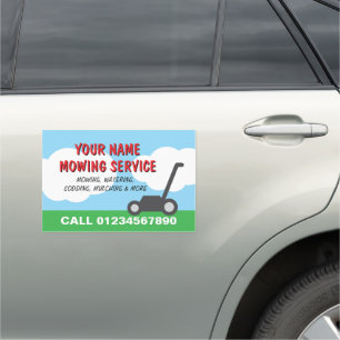 Simple lawn mowing service advertising template car magnet