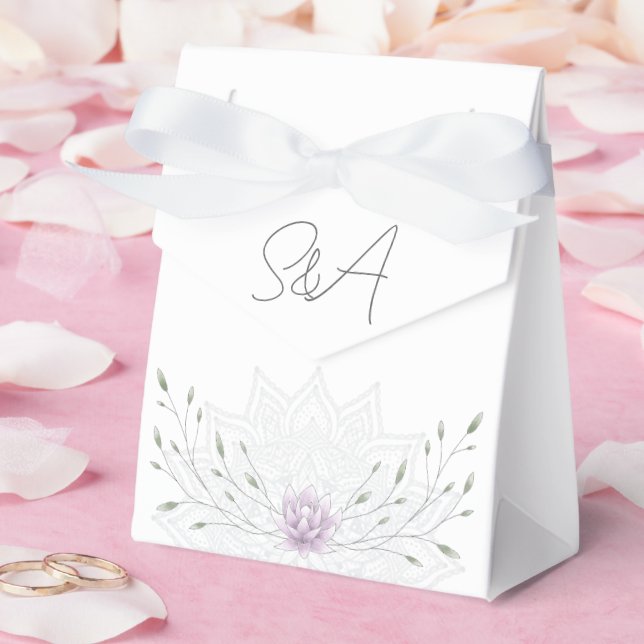 Simple Leaf and Pink Lotus with Mandala Wedding Favor Boxes (Wedding)