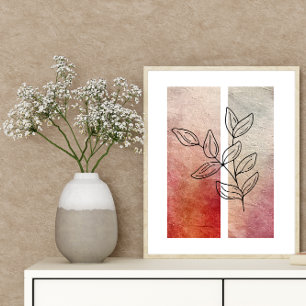 Simple Leaf Art Outline Vibrant Color Background Poster