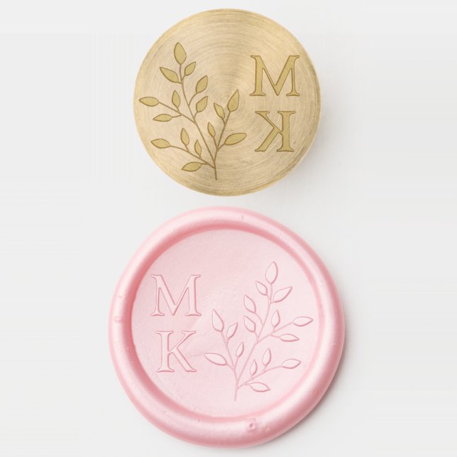 Simple Leaf Botanical Couple Wedding Monogram  Wax Seal Stamp (Stamped)