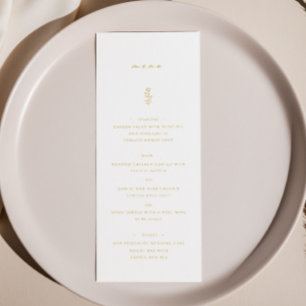 Simple Leaf Gold & White Wedding Dinner Menu
