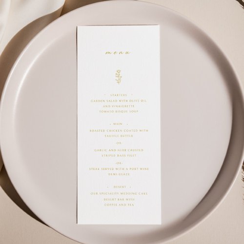 Simple Leaf Gold  White Wedding Dinner Menu
