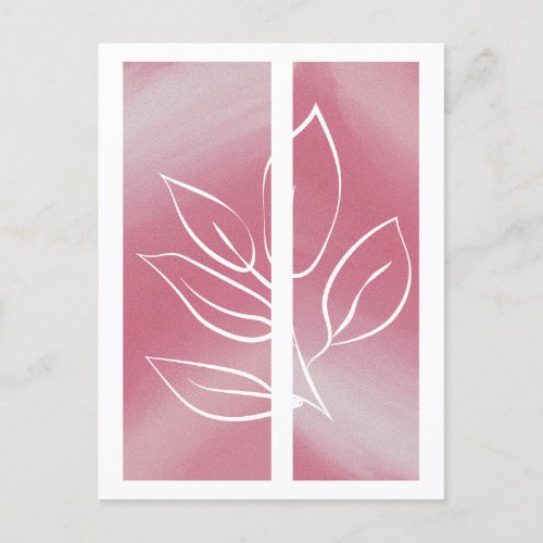 Simple Leaf Line Art Outline Pink Background Postcard