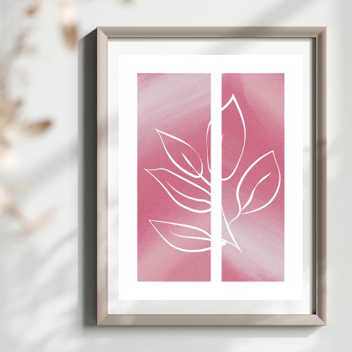 Simple Leaf Line Art Outline Pink Background Poster