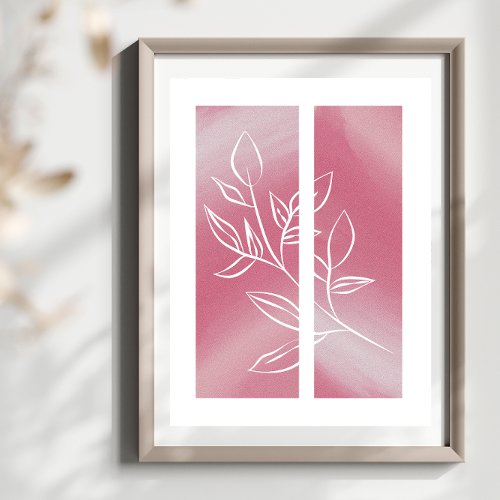 Simple Leaf Line Art Outline Pink Background Poster