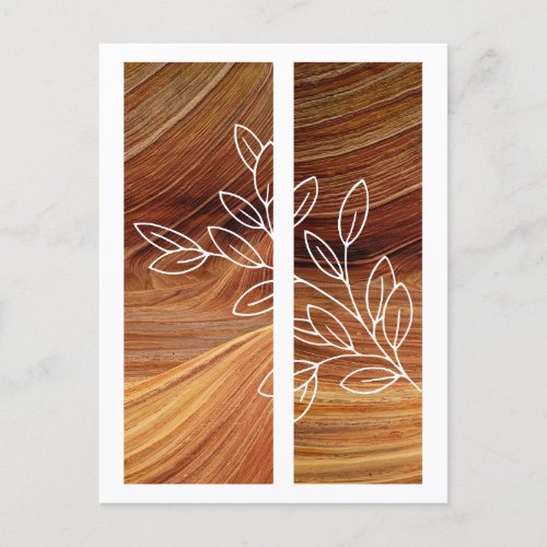 Simple Leaf Line Art Outline Rich Wood Background Postcard