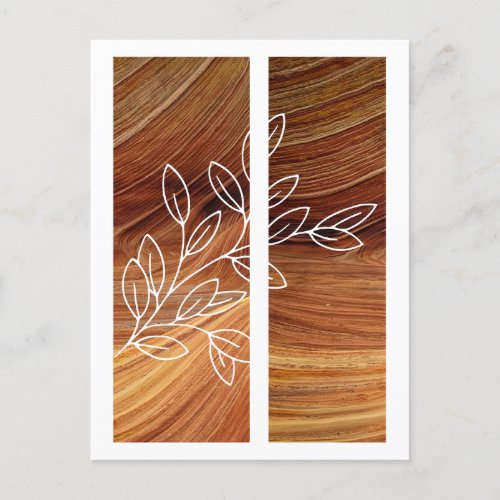 Simple Leaf Line Art Outline Rich Wood Background Postcard