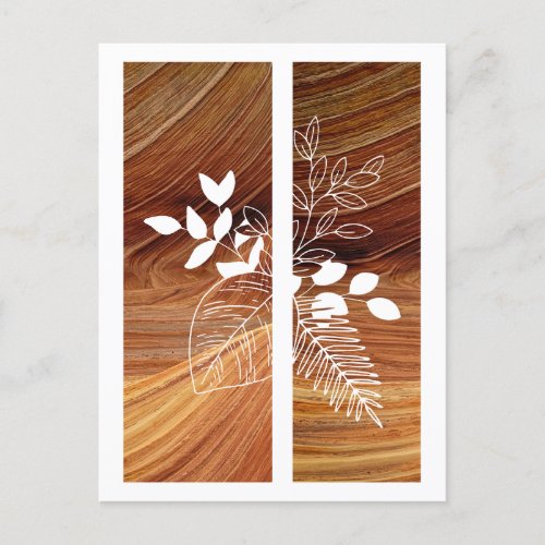 Simple Leaf Outline Line Art Rich Wood Background Postcard