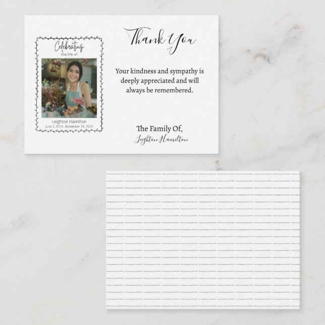 Simple Leaf Photo Sympathy Thank You Card (Front/Back)