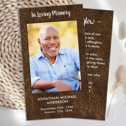 Simple Leather Photo Funeral Memorial Prayer Card