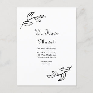 Simple Leaves Black and White We Have Moved Postcard