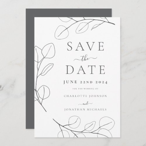 Simple Leaves Elegant Gray Wedding Save The Date