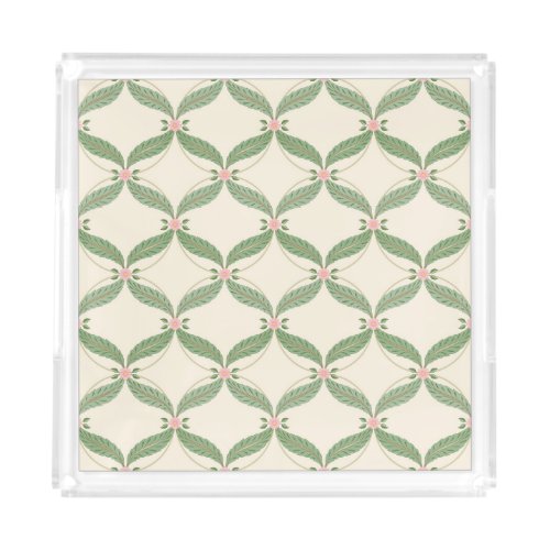 Simple Leaves Flowers Grid Pattern Acrylic Tray