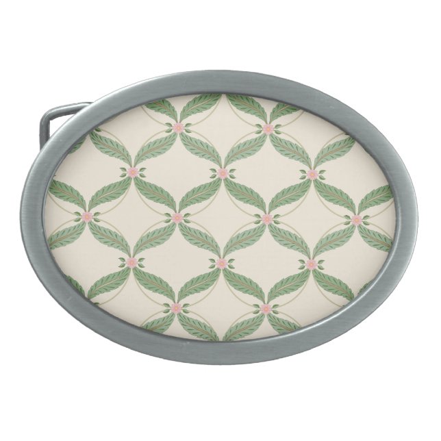 Simple Leaves Flowers Grid Pattern Belt Buckle (Front)