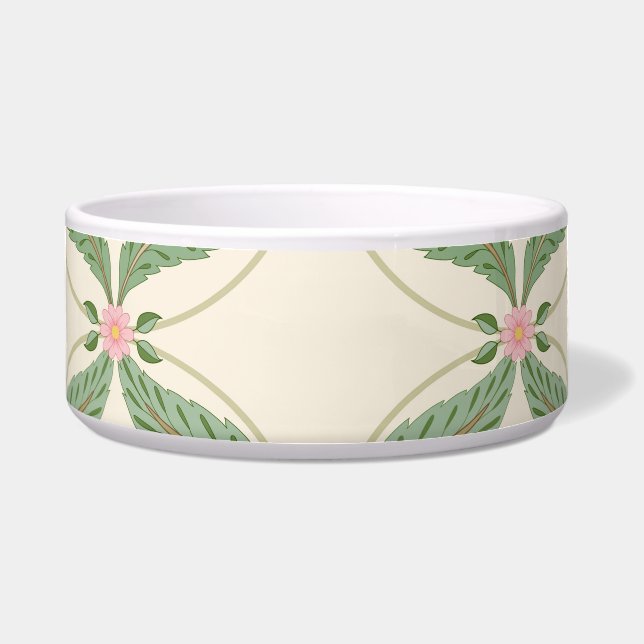 Simple Leaves Flowers Grid Pattern Bowl (Front)