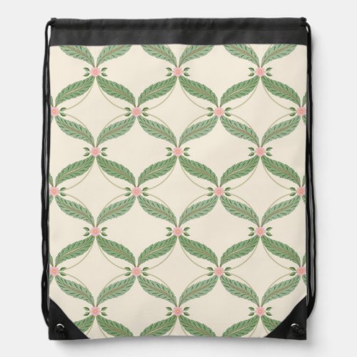 Simple Leaves Flowers Grid Pattern Drawstring Bag