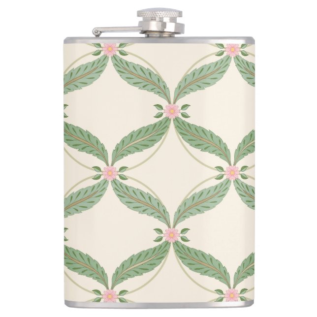 Simple Leaves Flowers Grid Pattern Flask (Front)