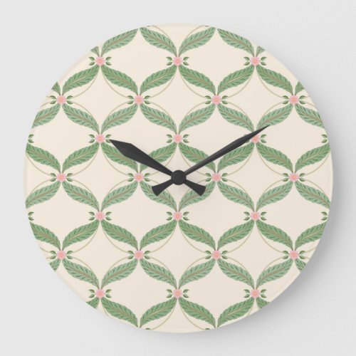 Simple Leaves Flowers Grid Pattern Large Clock