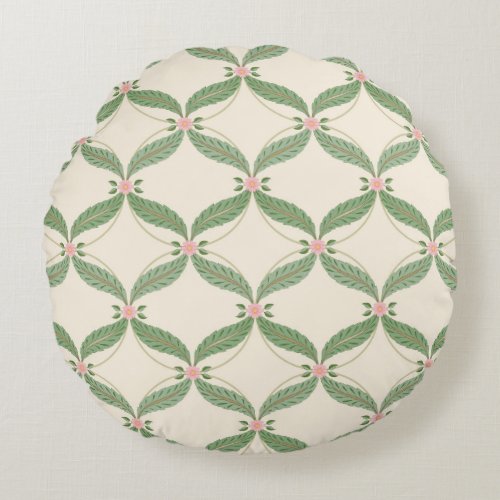 Simple Leaves Flowers Grid Pattern Round Pillow