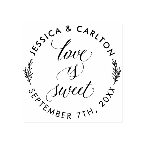 Simple Leaves Love Sweet Round Wedding Thank You Rubber Stamp