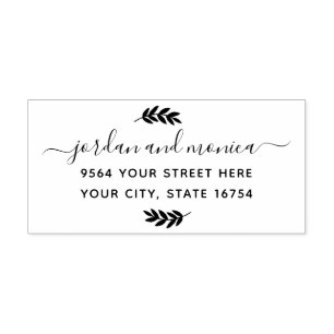 Simple Leaves Modern Script Wedding Return Address Self-inking Stamp
