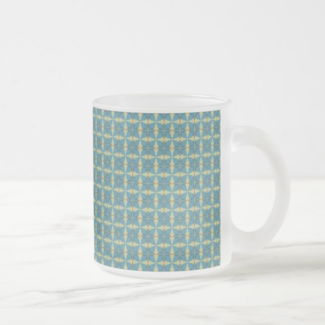 Simple leaves pattern in blue frosted glass coffee mug (Right)