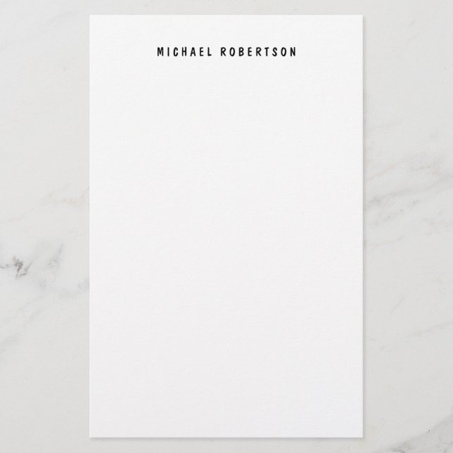 Simple Legible Name Elegant Minimalist Black White Stationery (Front)