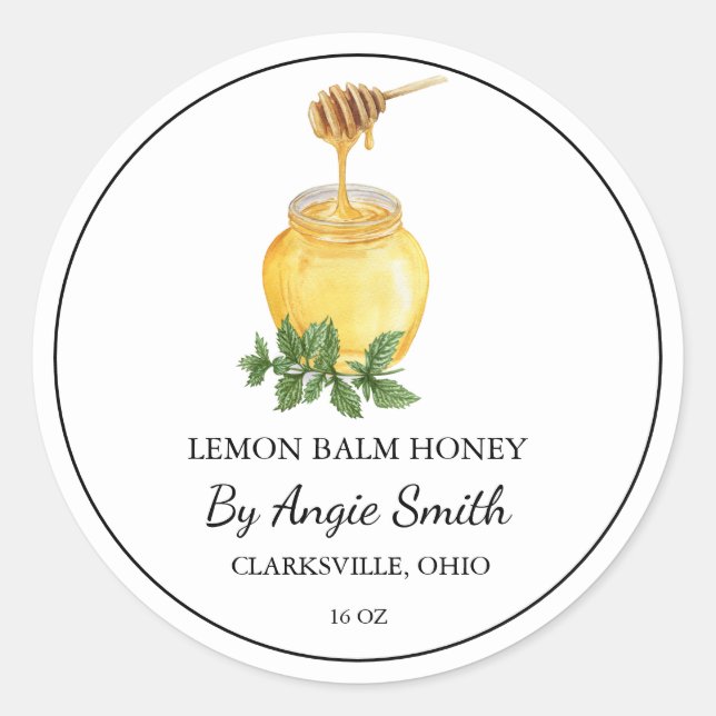 Simple Lemon Balm Infused Honey Label (Front)
