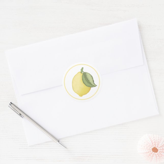 Simple Lemon Birthday Party Round Sticker (Envelope)