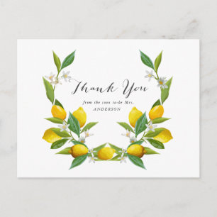 Simple Lemon Bridal Shower Thank You Postcard